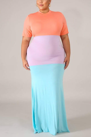 Tri-color Slim High-waist Dress