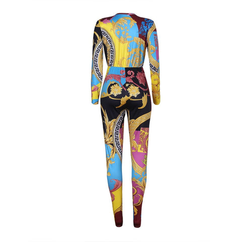 Sexy Print Long Sleeve Tight-Fit Jumpsuit