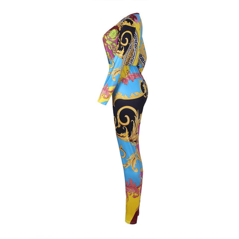 Sexy Print Long Sleeve Tight-Fit Jumpsuit
