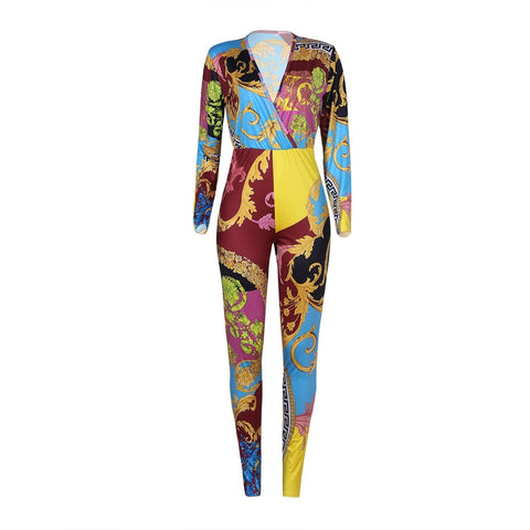 Sexy Print Long Sleeve Tight-Fit Jumpsuit