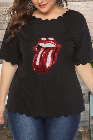 Fashion Lips Sequins Plus Size T-shirt