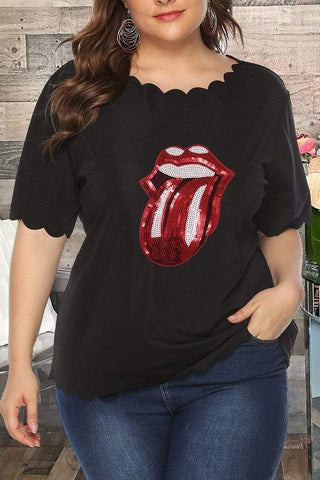 Fashion Lips Sequins Plus Size T-shirt