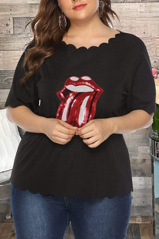 Fashion Lips Sequins Plus Size T-shirt