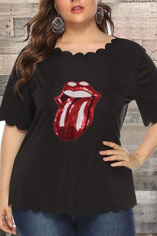 Fashion Lips Sequins Plus Size T-shirt