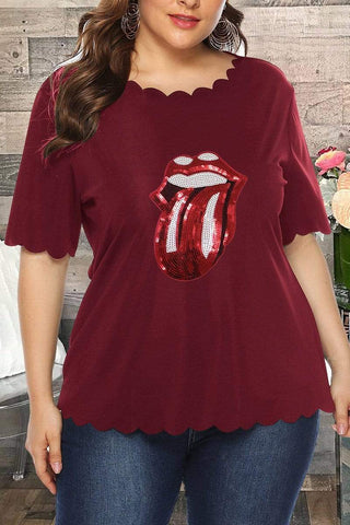 Fashion Lips Sequins Plus Size T-shirt