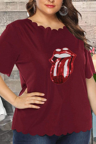 Fashion Lips Sequins Plus Size T-shirt