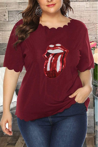 Fashion Lips Sequins Plus Size T-shirt