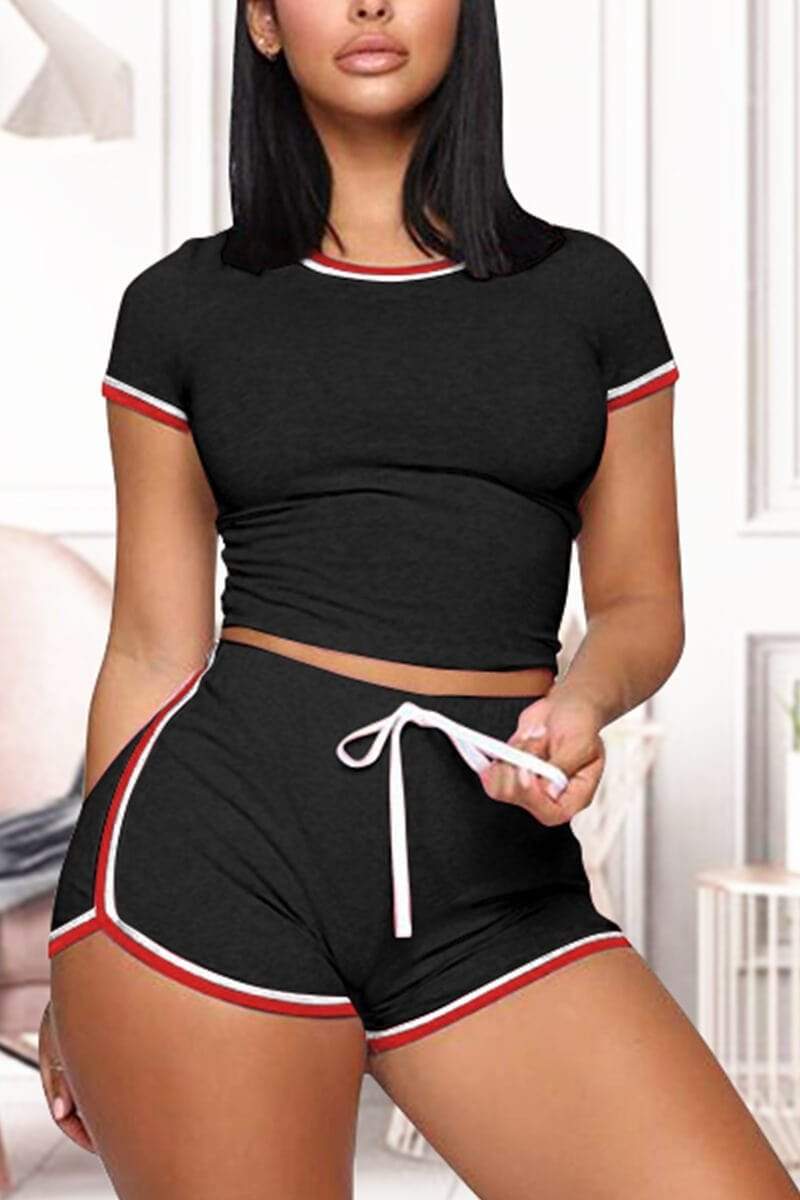 Casual Stitching T-shirt Shorts Sports Set