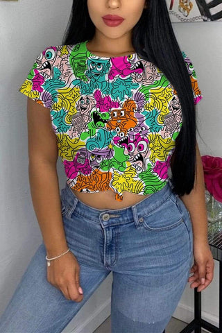 Fashion Casual Printed Short-sleeved T-shirt Top