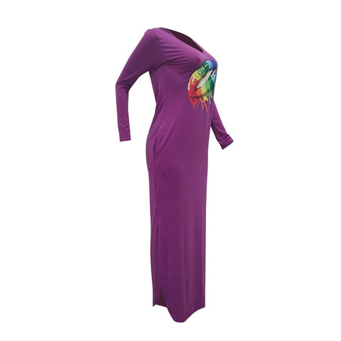 Fashion Rainbow Lips Offset Split Dress