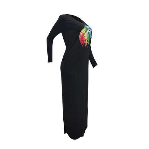 Fashion Rainbow Lips Offset Split Dress