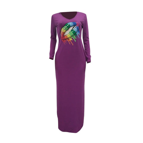 Fashion Rainbow Lips Offset Split Dress