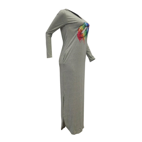 Fashion Rainbow Lips Offset Split Dress