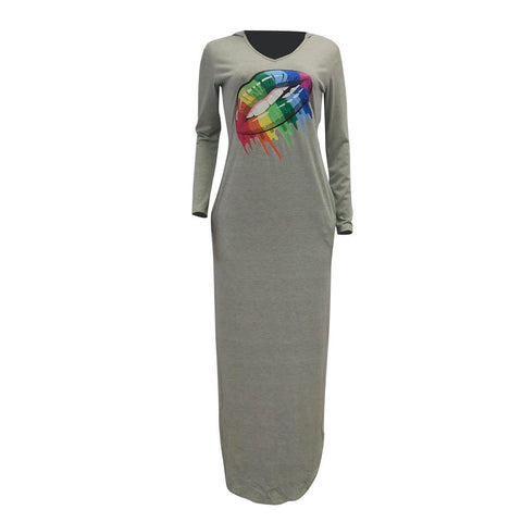 Fashion Rainbow Lips Offset Split Dress