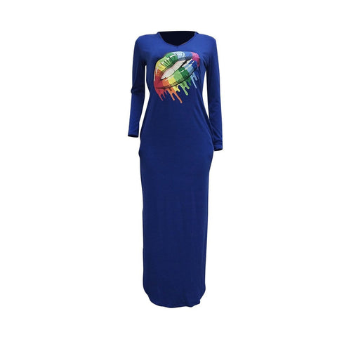 Fashion Rainbow Lips Offset Split Dress