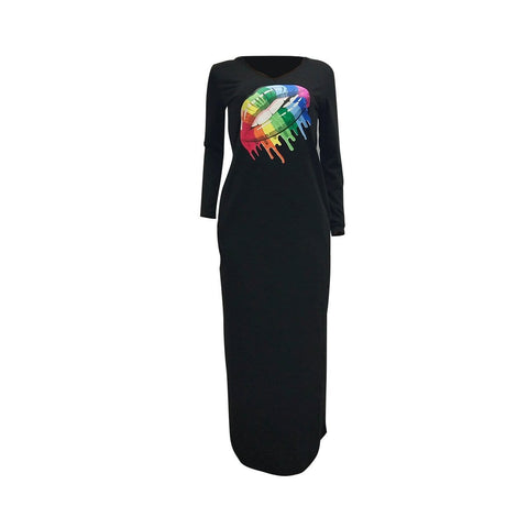 Fashion Rainbow Lips Offset Split Dress