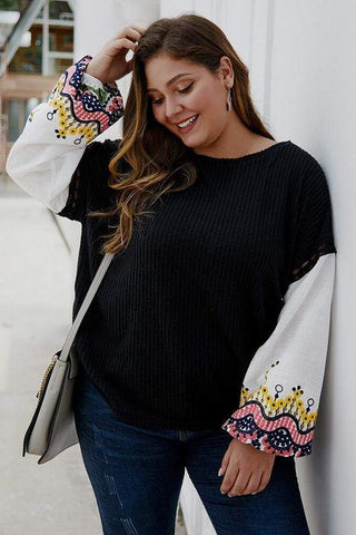 Plus Plaid Knitted Embroidery Sweater
