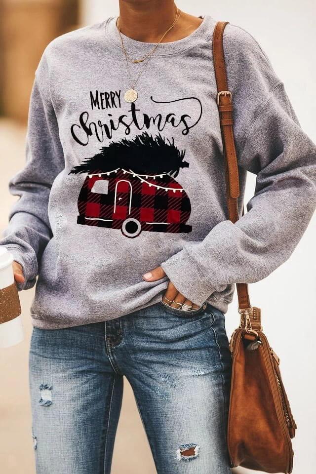 Merry Christmas Plaid Splicing Sweatshirt