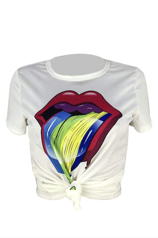 Casual Lip Print Short Sleeve T-Shirt
