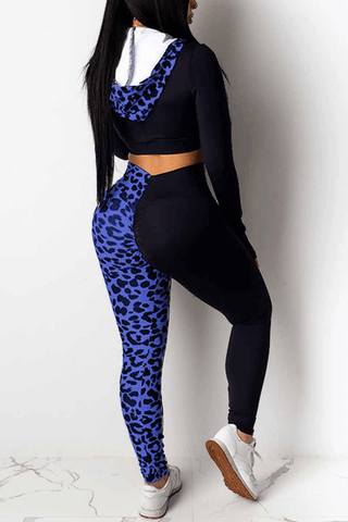 Fashion Casual Sportswear Leopard Patchwork Two Pieces