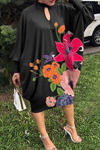 [Pre-Sale] Plus Size Casual Graphic Print Hollow Out Midi Dress