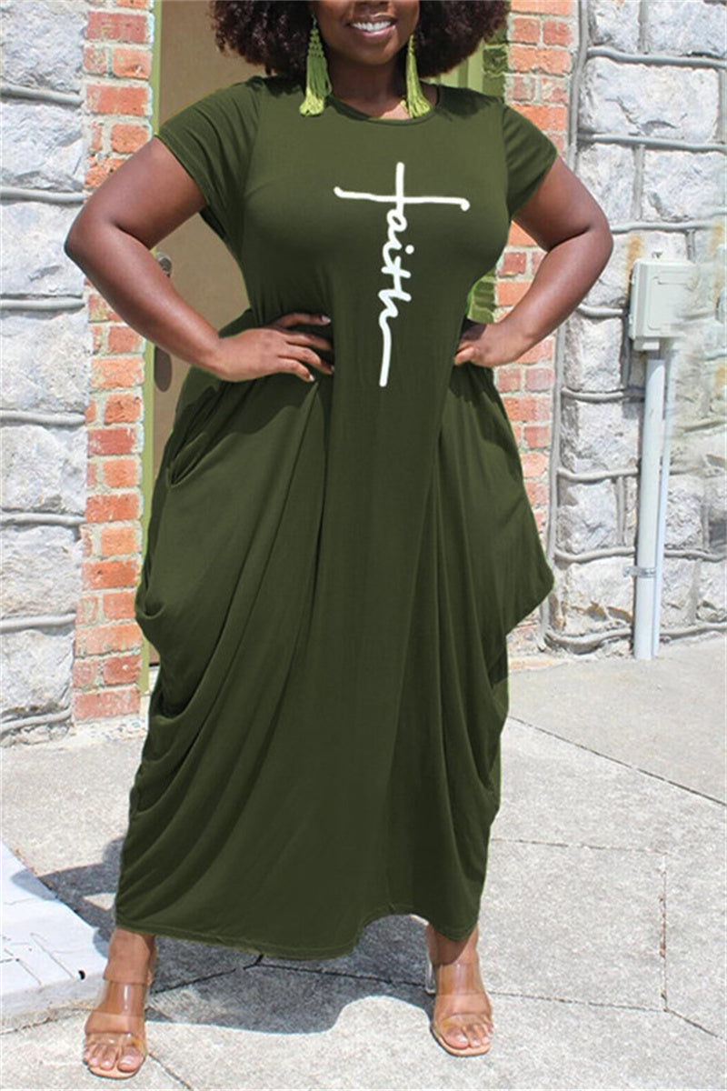 Online-clothing-plus-size-pink-irregular-pattern-print-round-neck-maxi-dress
