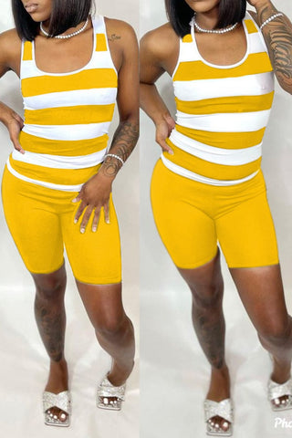 Rodress-freeshipping-round-neck-striped-sleeveless-top-shorts