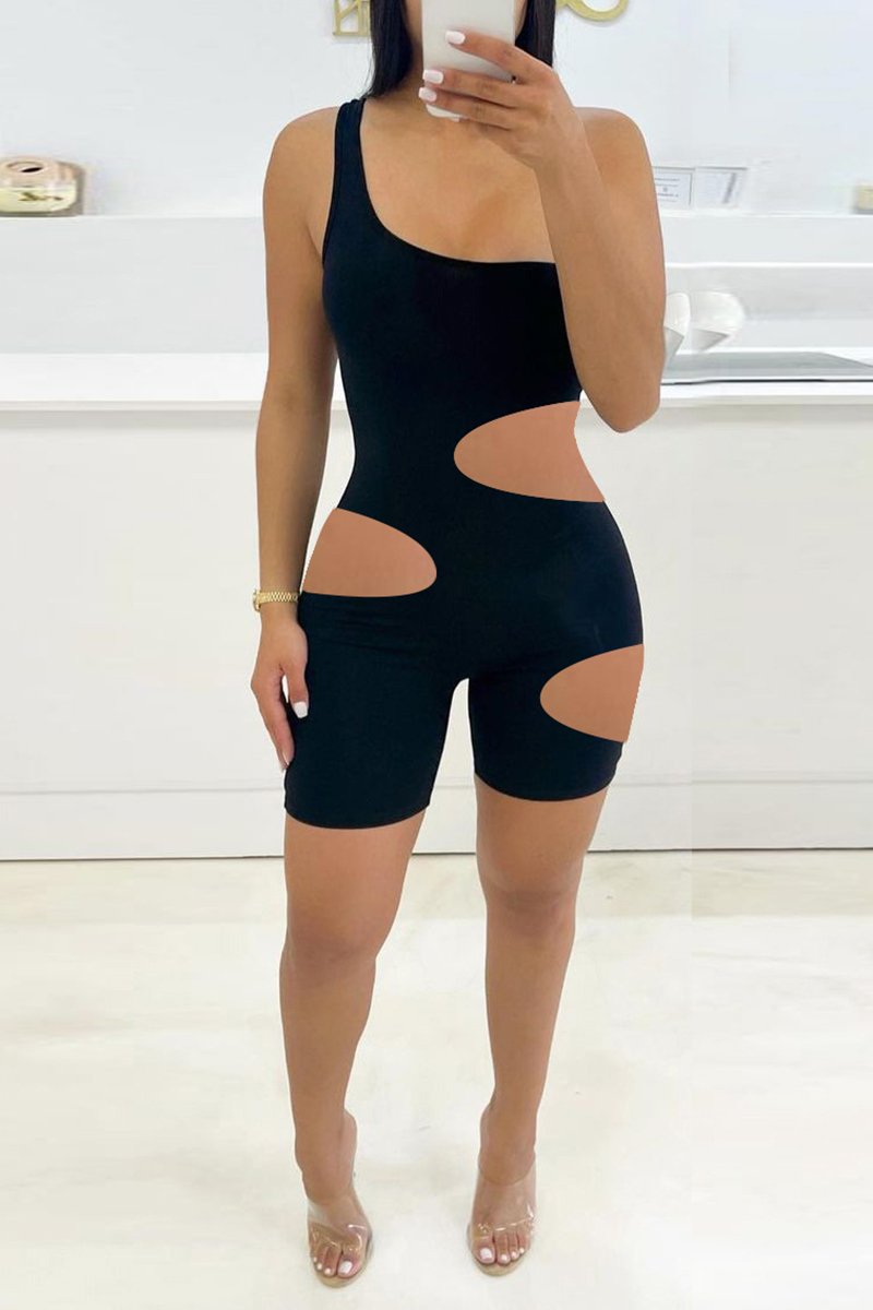 Rodress-freeshipping-skew-neck-hole-solid-color-bodycon-romper