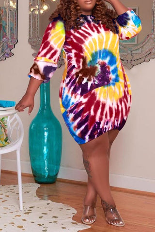Rodress-freeshipping-three-quarter-sleeves-tie-dye-plus-size-dress