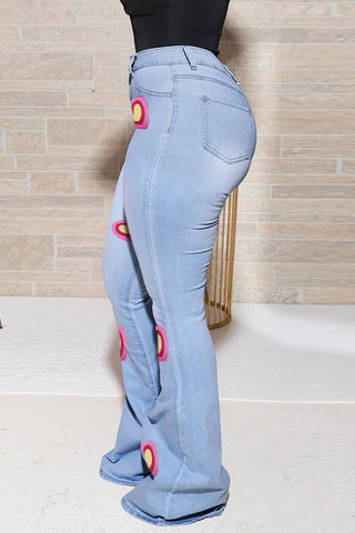 Rodress-freeshipping-heart-print-flared-hem-denim-plus-size-pants