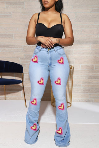 Rodress-freeshipping-heart-print-flared-hem-denim-plus-size-pants