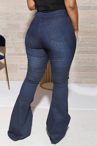 Rodress-freeshipping-heart-print-flared-hem-denim-plus-size-pants