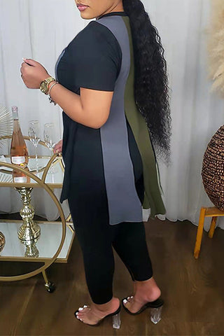 Free-shipping-online-clothing-plus-size-o-neck-colorblock-fringe-two-piece-set