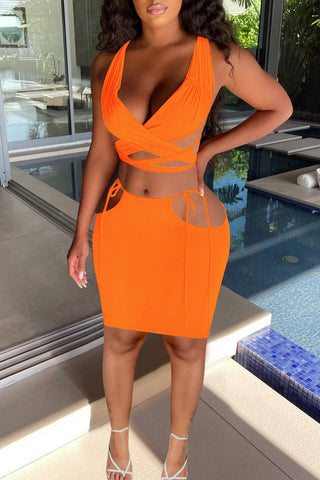 Rodress-freeshipping-pierced-bandage-solid-color-two-piece-dresses