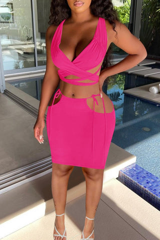 Rodress-freeshipping-pierced-bandage-solid-color-two-piece-dresses