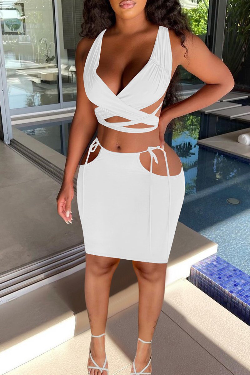 Rodress-freeshipping-pierced-bandage-solid-color-two-piece-dresses