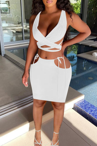 Rodress-freeshipping-pierced-bandage-solid-color-two-piece-dresses