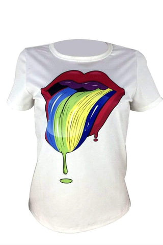 Casual Lip Print Short Sleeve T-Shirt