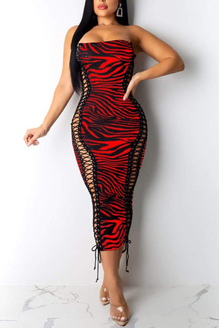 Fashion Sexy Printing Slim Strapless Dress
