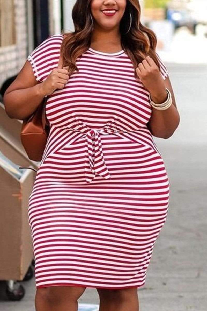 Fashion Casual Large Size Striped Dress