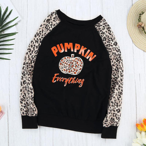 Halloween Leopard Pumpkin Print Stitching T-Shirt