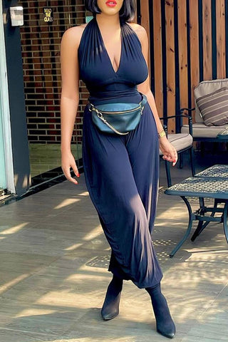 Open Back Bandage V-Neck Sleeveless Jumpsuit