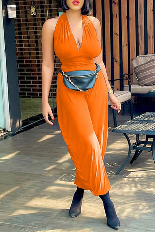 Open Back Bandage V-Neck Sleeveless Jumpsuit