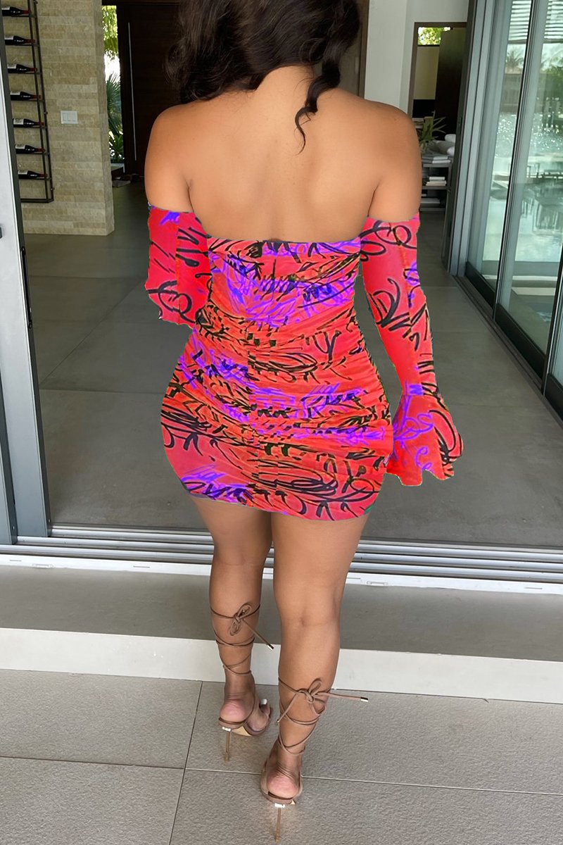 Rodress-freeshipping-graffiti-print-off-the-shoulder-lace-up-dress-1