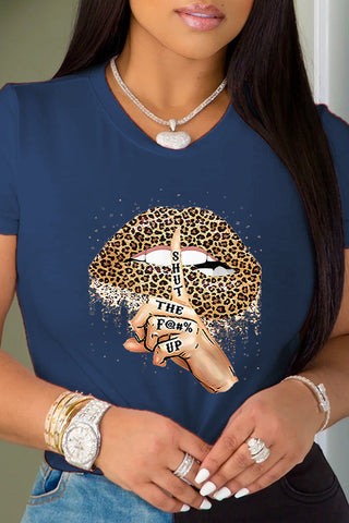 Street Lips Printed Patchwork O Neck T-Shirts