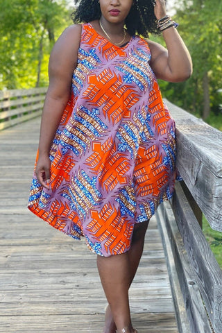 Rodress-freeshipping-plus-size-sleeveless-digital-print-midi-dress