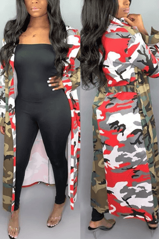 Fashion Casual Camouflage Print Dust Coats