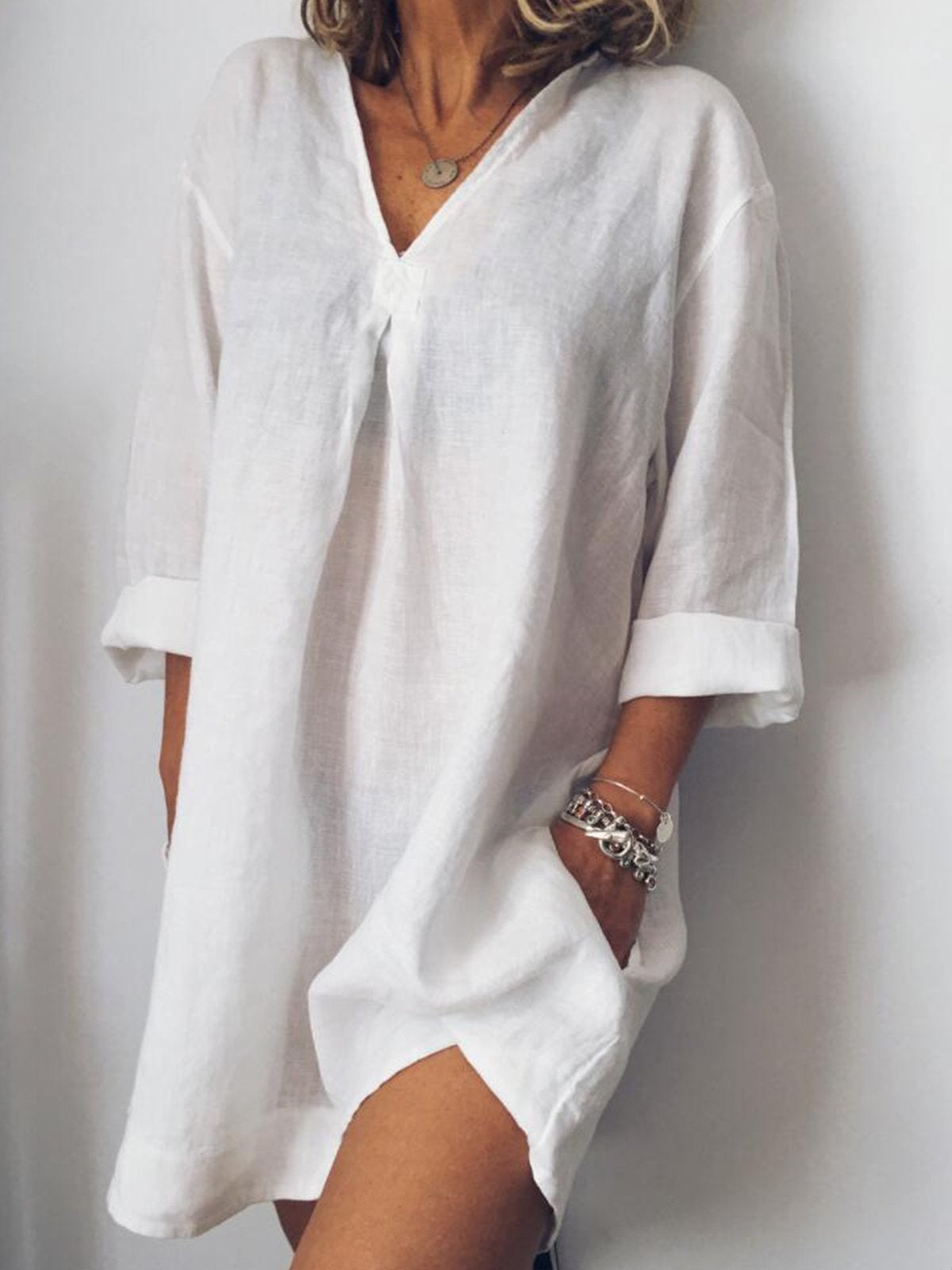 Long Sleeve V Neck Casualdress