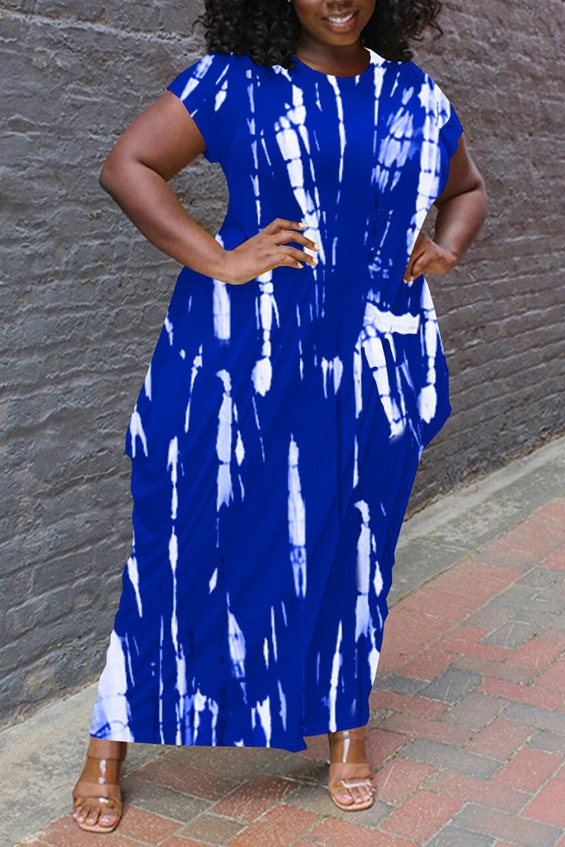 Rodress-freeshipping-plus-size-irregular-hem-tie-dye-casual-dress