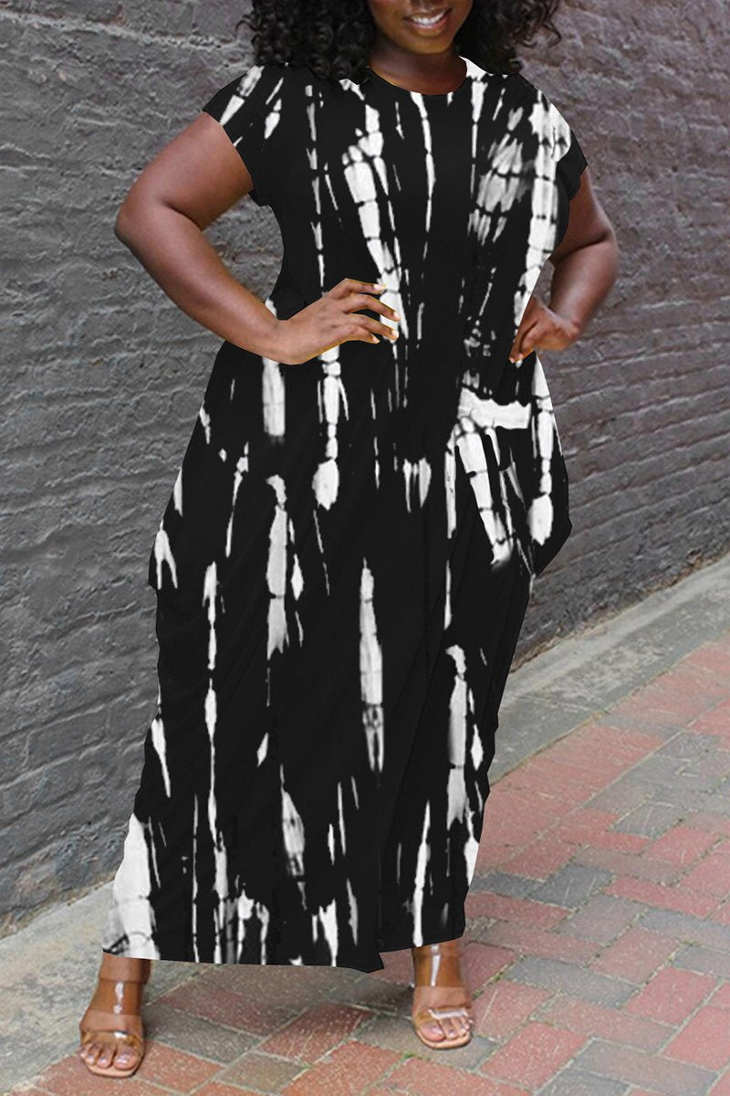 Rodress-freeshipping-plus-size-irregular-hem-tie-dye-casual-dress